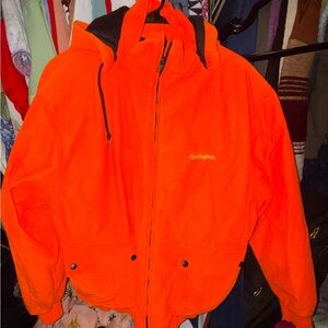 Remington‎ Orange Hunting Jacket Hooded Zip Front Workwear Outdoor Men
